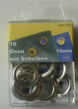 Ã–sen mit Scheiben 14mm (10 Stuck), Silber